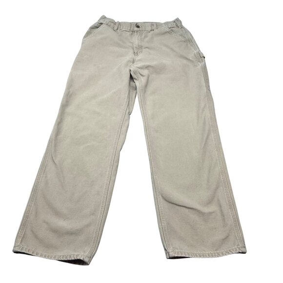 Carhartt Mens Beige Work Pants 34x32 Cotton Canvas Distressed Stains Utility - Picture 1 of 13